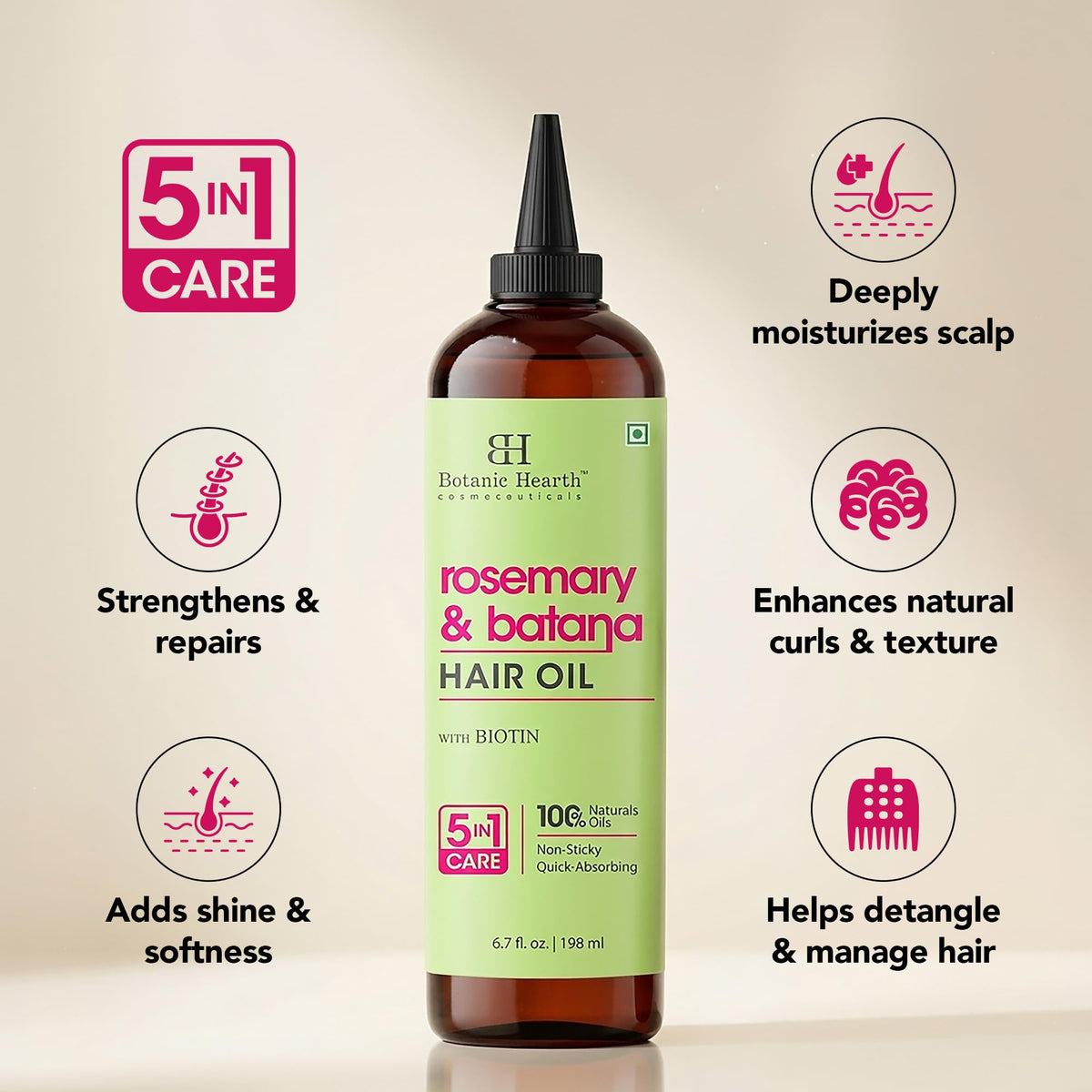 Botanic Hearth nozzle and comb applicator close-up for precise, mess-free hair oil application