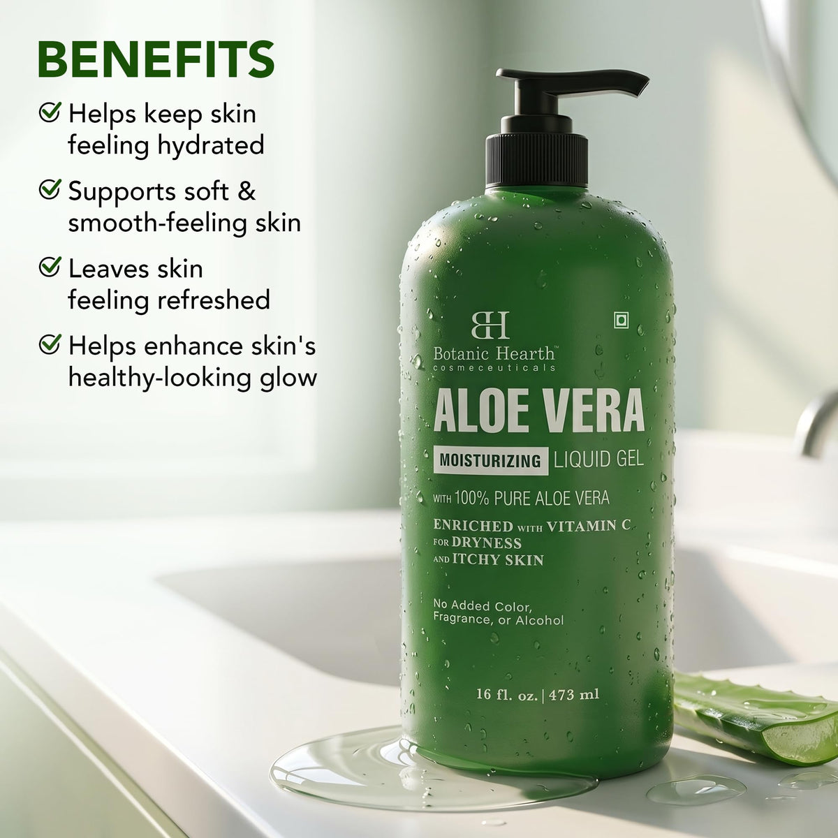 Botanic Hearth gel pouring texture demonstrating lightweight, fast-absorbing benefit