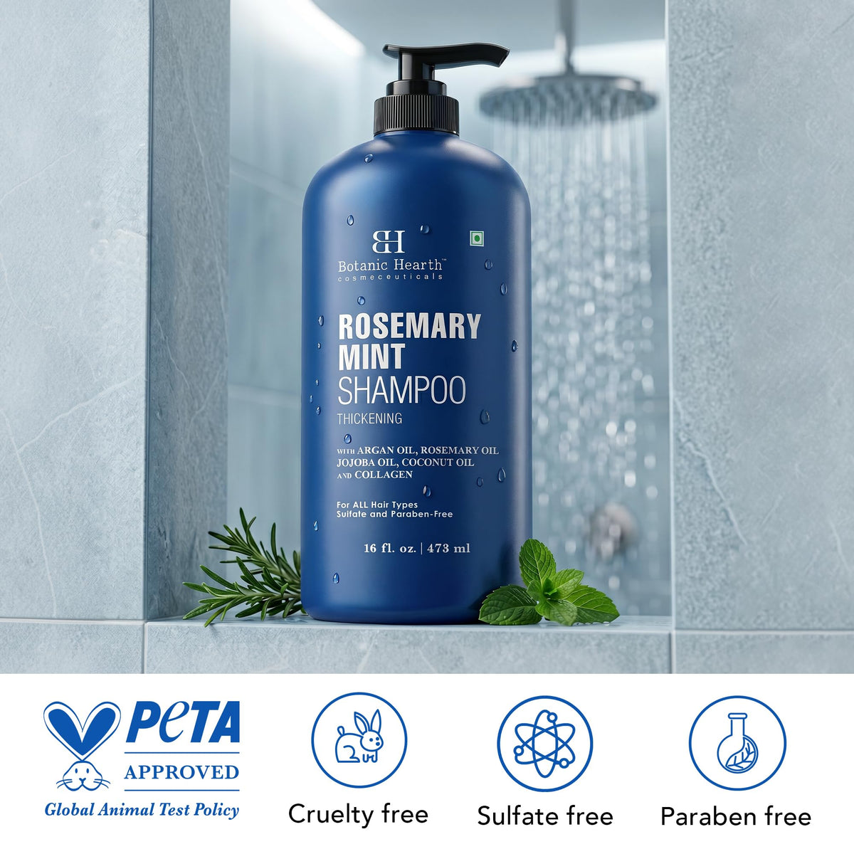 Botanic Hearth set placed in shower demonstrating in-use freshness