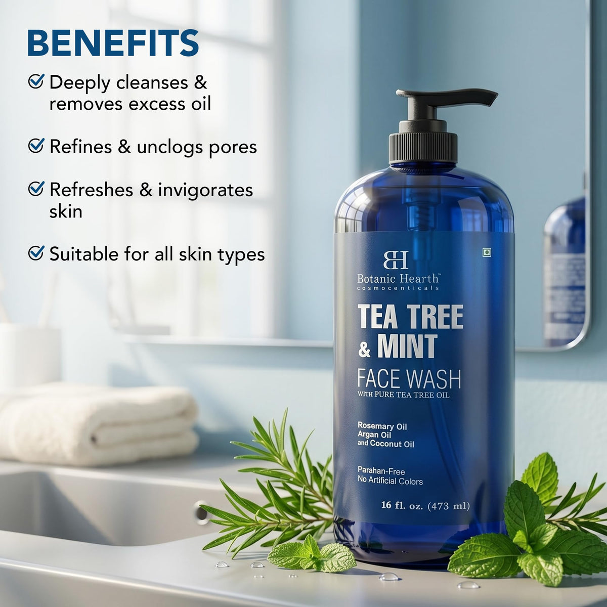 Botanic Hearth pump top dispensing cleanser for easy, mess-free use