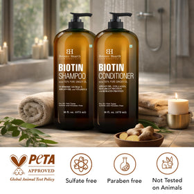 Botanic Hearth bottles held in hand showing 16 fl oz scale and travel convenience