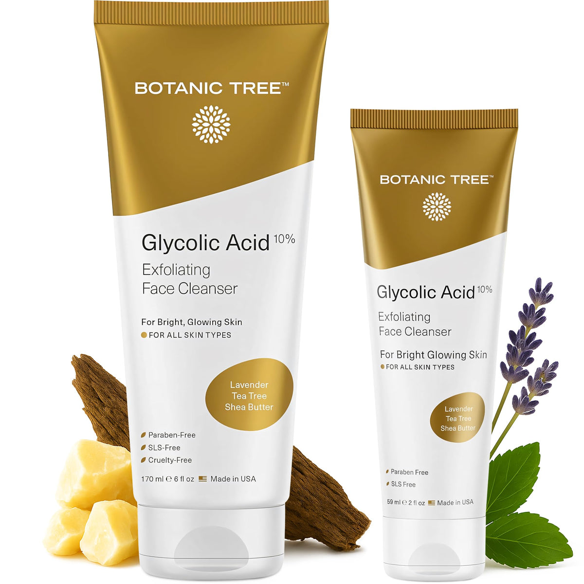 Botanic Tree front package showing cleanser and benefits