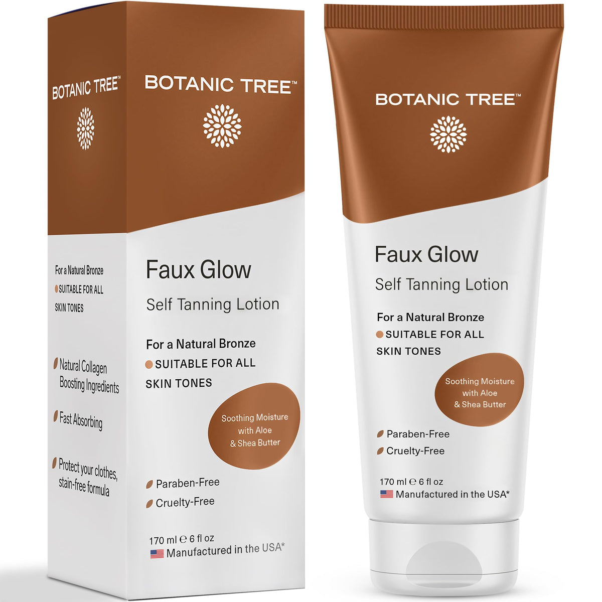Botanic Tree front packaging showing clean sunless tanner benefits