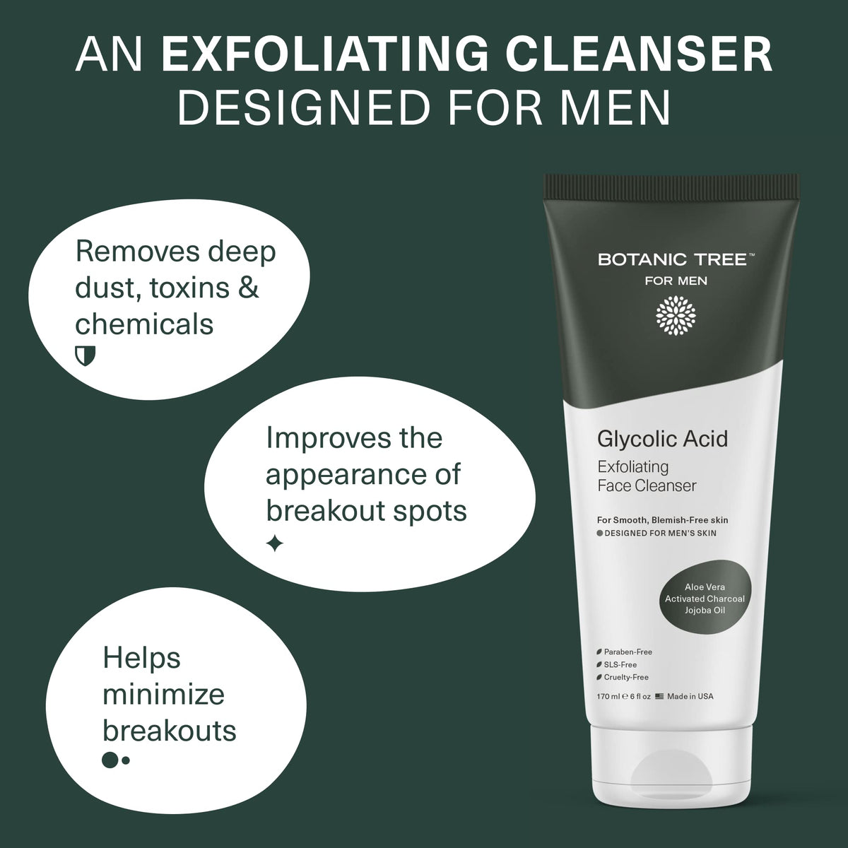 Botanic Tree gel texture close-up highlighting smooth lather and gentle exfoliation benefit