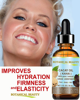Botanical Beauty label detail highlighting cold-pressed purity and ingredient benefit