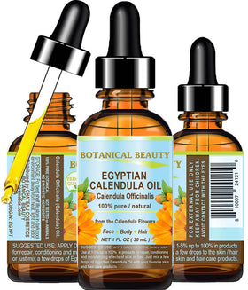 Botanical Beauty front label showing pure calendula oil and benefits