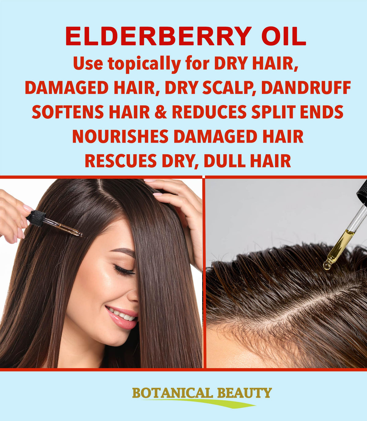Botanical Beauty elderberry oil smoothing hair ends to reduce frizz