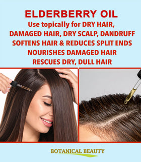 Botanical Beauty elderberry oil smoothing hair ends to reduce frizz