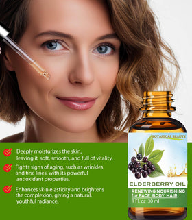 Botanical Beauty elderberry oil in hand demonstrating compact 15 ml size
