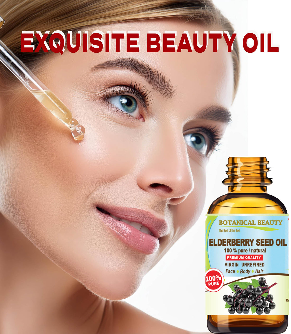 Botanical Beauty label detail highlighting cold‑pressed pure ingredient benefit