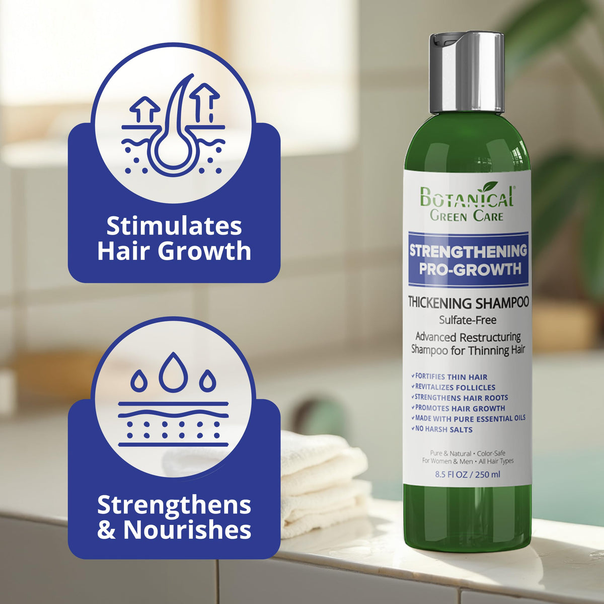 Botanical Green Care bottle beside scalp brush suggesting enhanced application and uptake