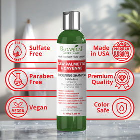 Botanical Green Care shampoo in use by man adding volume