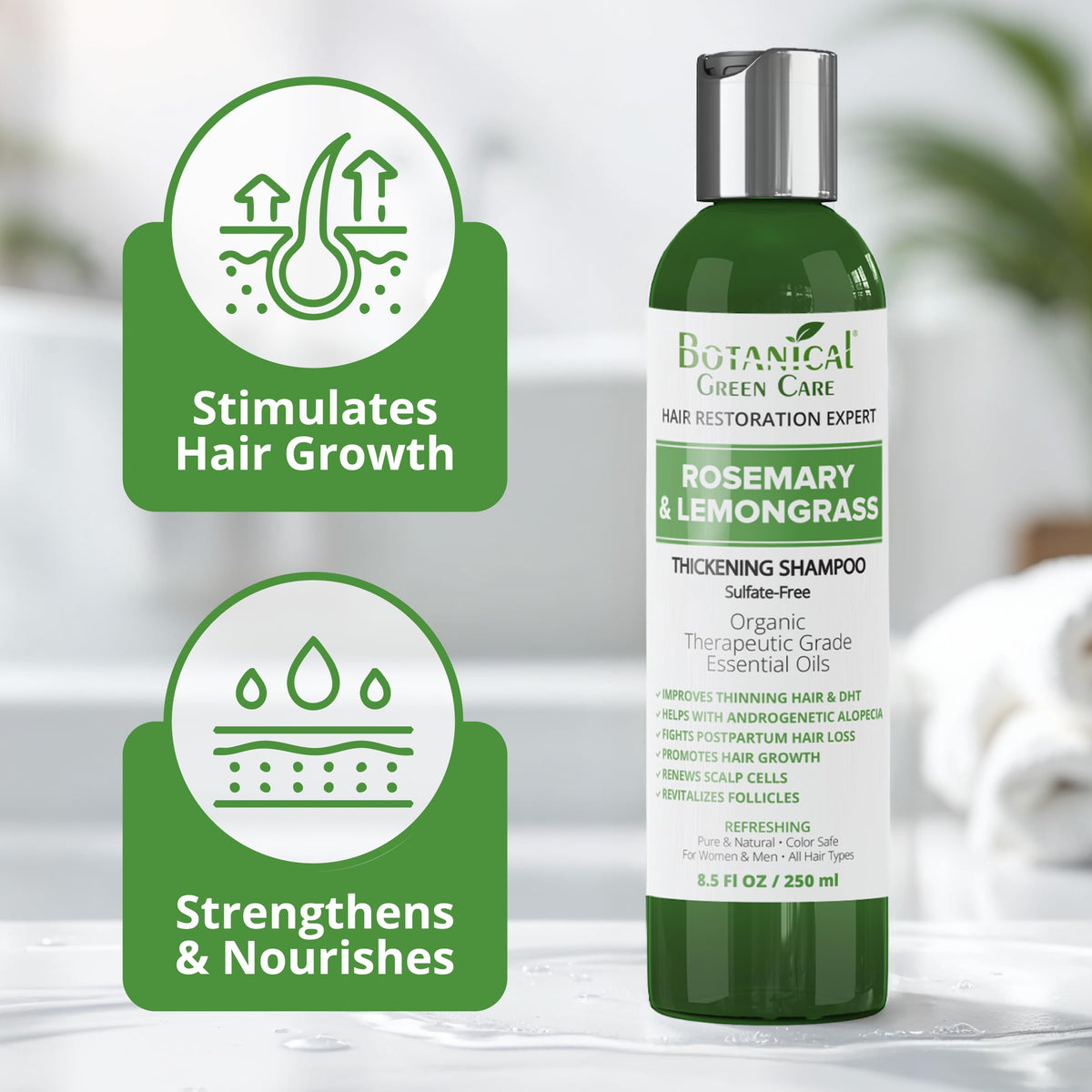 Botanical Green Care creamy shampoo texture close-up showing lather