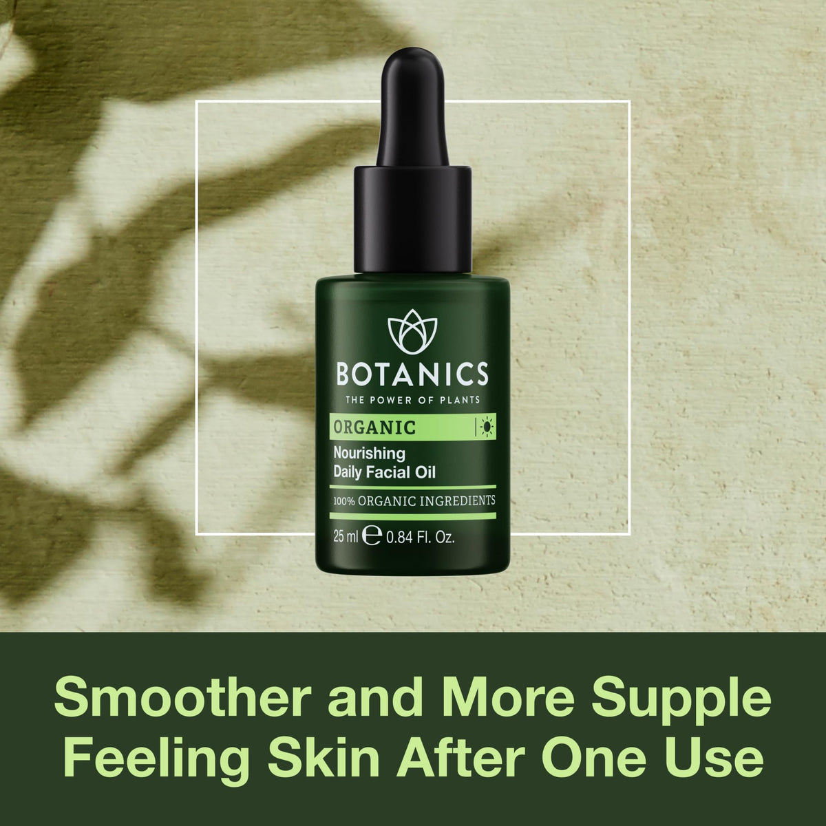 Botanics face oil dropper dispensing a clear drop to control dosage