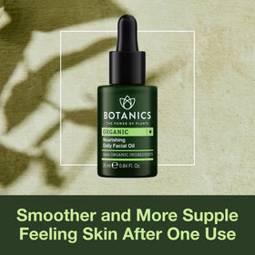 Botanics face oil dropper dispensing a clear drop to control dosage