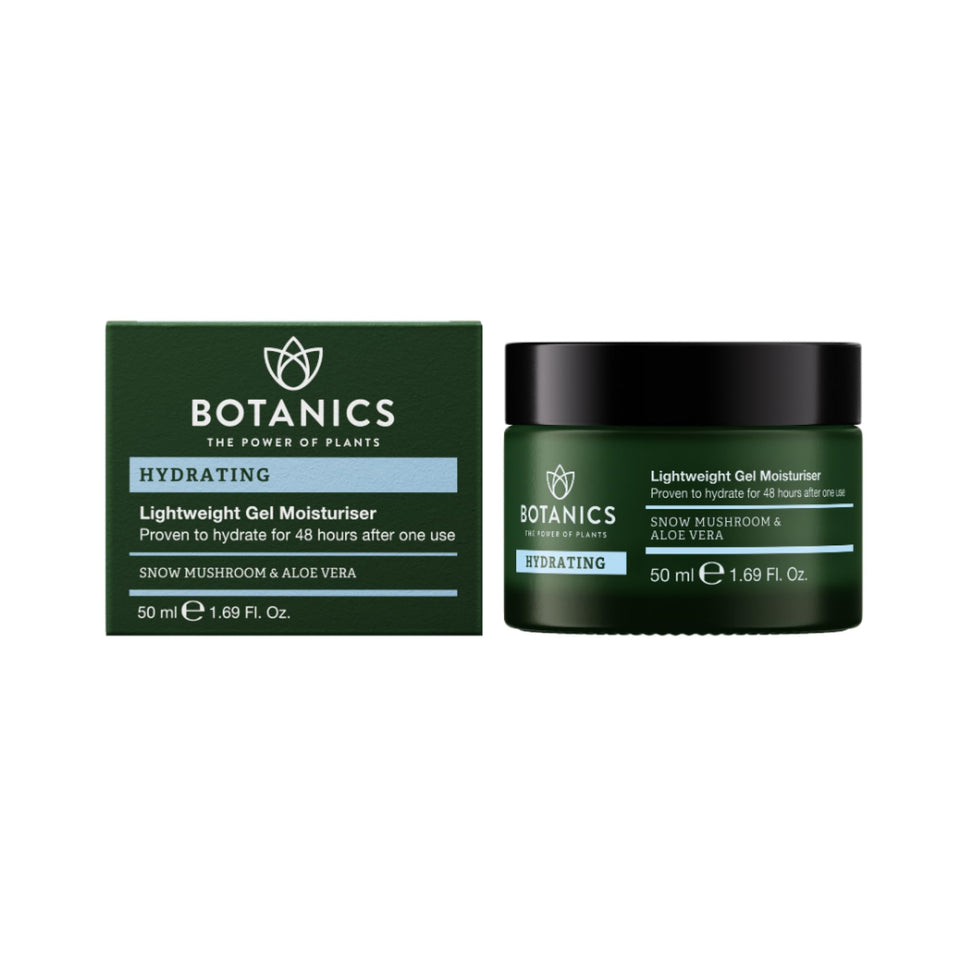 Botanics front packaging showing gel moisturizer and clear branding for easy identification