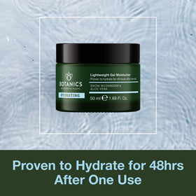 Botanics close-up gel texture in jar highlighting lightweight hydration and smooth finish