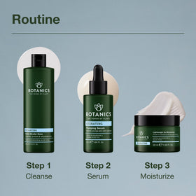 Botanics moisturizer next to a coin for scale showing compact 1.69 fl oz travel-friendly size