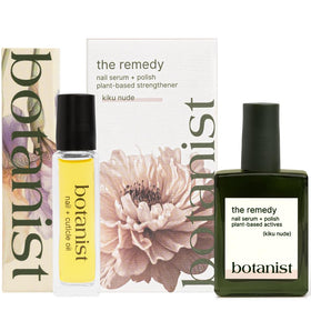Botanist Nails kit front packaging showing nude polish and serum benefits
