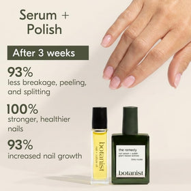 Botanist Nails kit beside a coin illustrating compact travel-friendly size