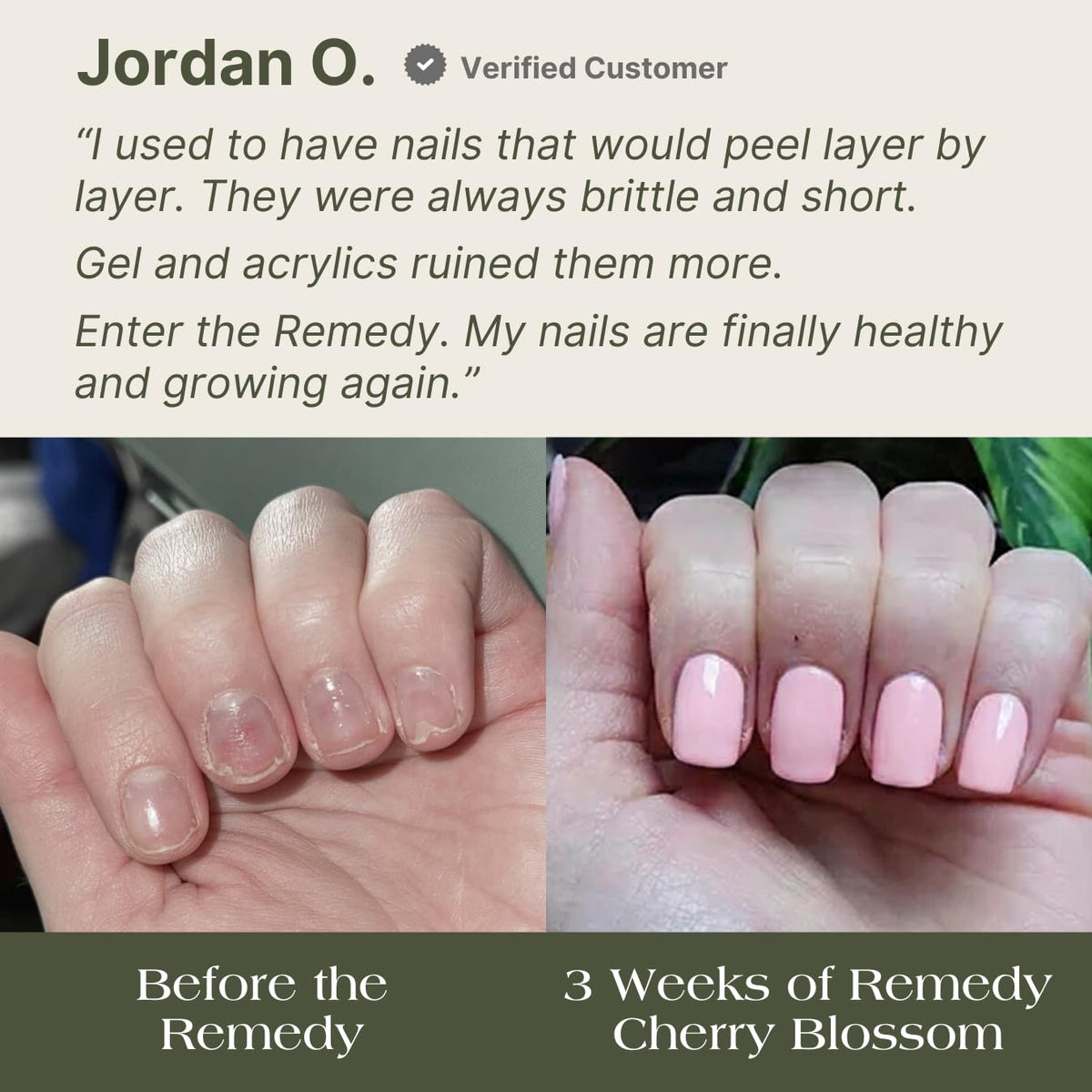 Botanist Nails bottle beside hand for scale showing true product size and convenience