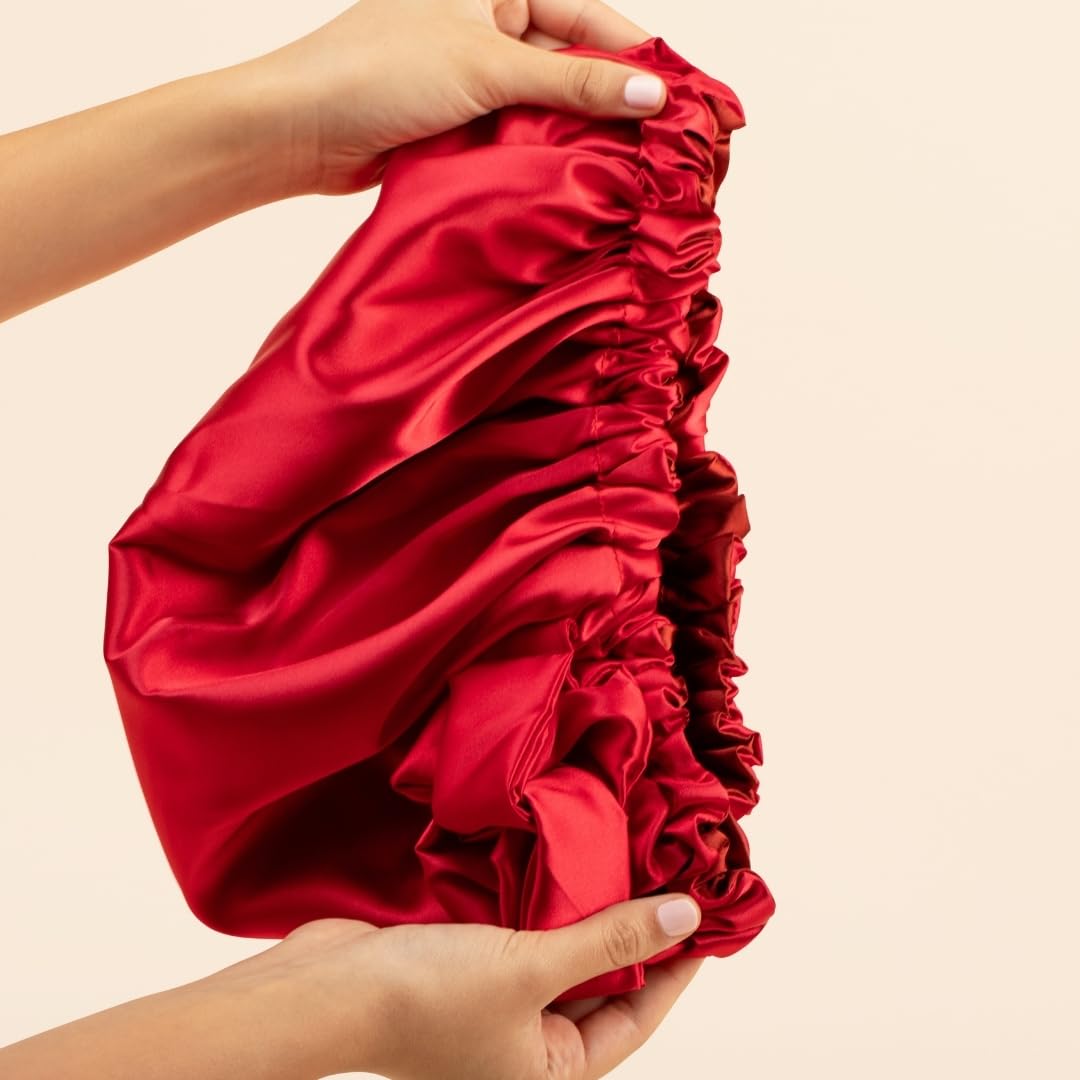 Bounce Curl bonnet care label with washing instructions to preserve satin
