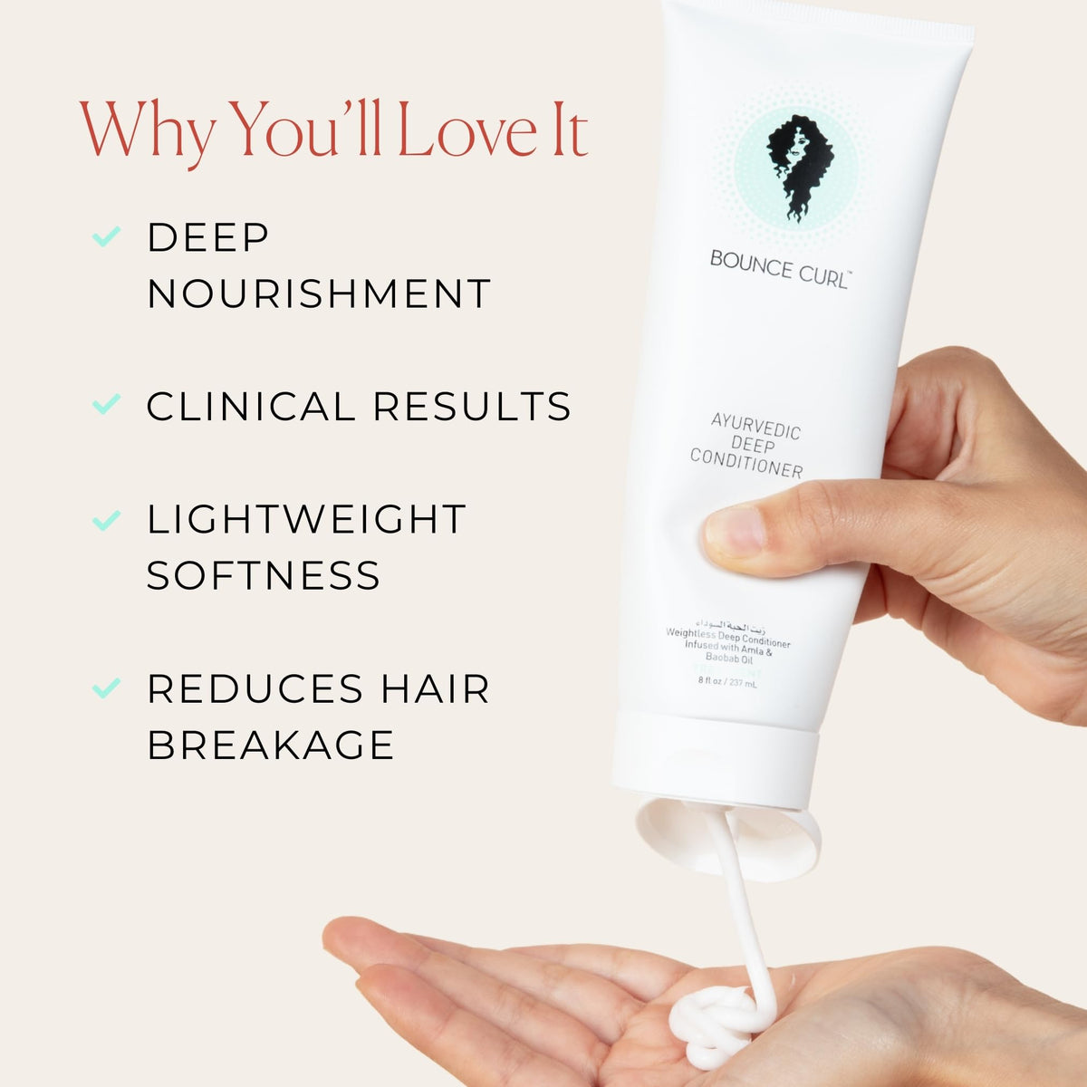Bounce Curl cream texture close-up highlighting creamy slip for detangling
