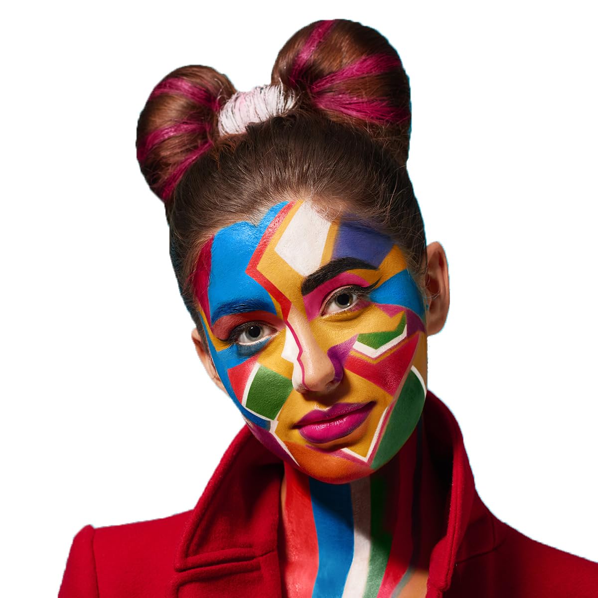 Bowitzki makeup on model at festival showcasing bold cosplay-ready colors