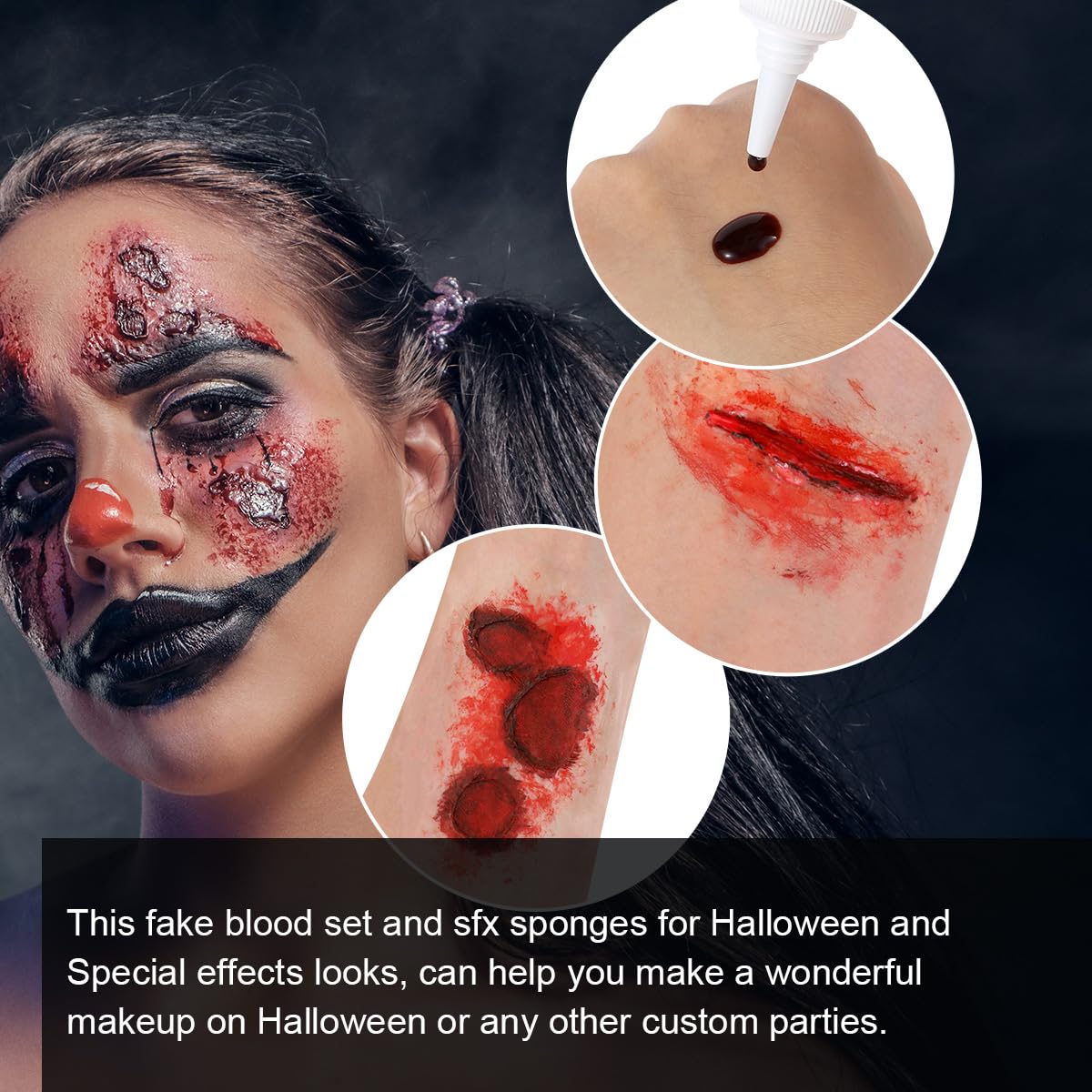 Bowitzki gel and liquid fake blood closeup for fresh-wound realism