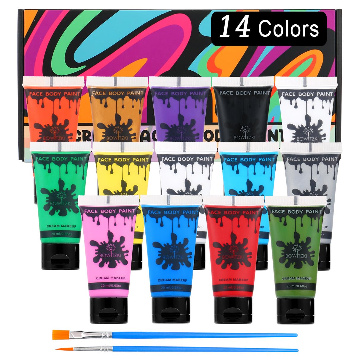 Bowitzki front packaging showing 14 tubes and palette benefits