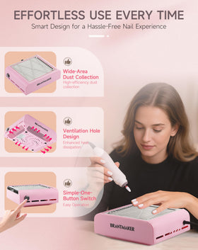 BRANTMAKER in use by manicurist capturing dust for cleaner workspace