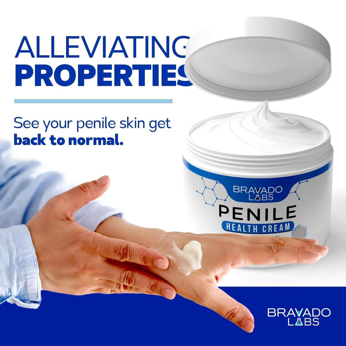 Bravado Labs applying cream to hand demonstrating gentle glide benefit