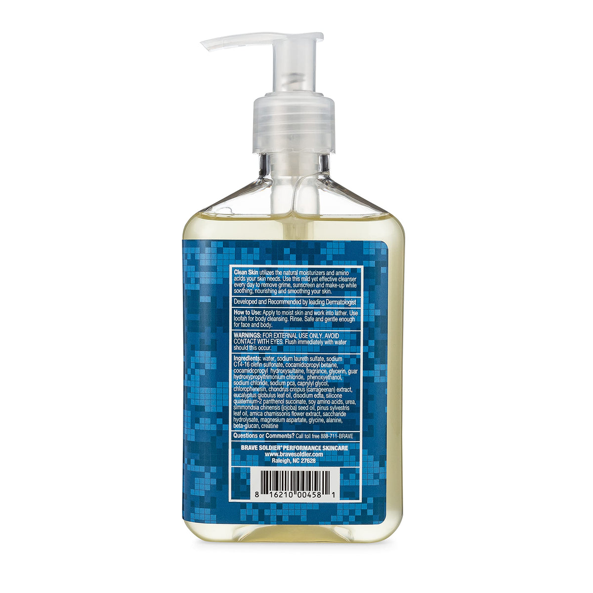 Brave Soldier back label close-up highlighting ingredient list and clarity benefit
