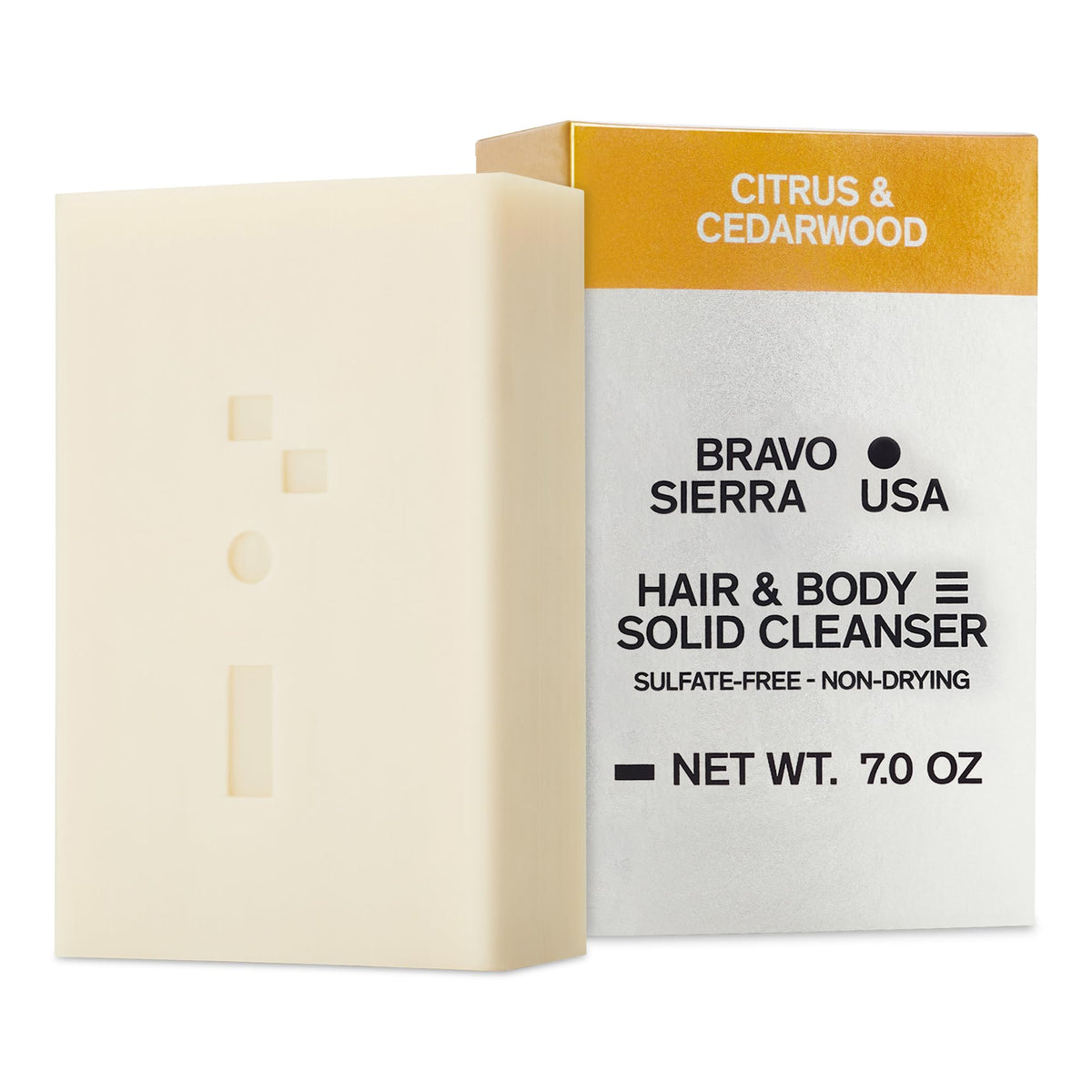 Bravo Sierra front packaging showing citrus cedarwood scent and travel benefit