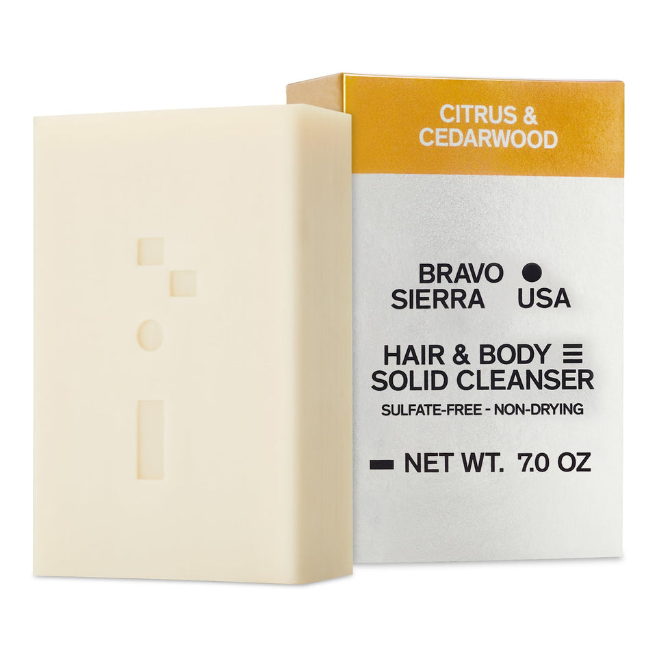 Bravo Sierra front packaging showing citrus cedarwood scent and travel benefit