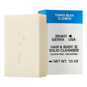 Bravo Sierra front packaging showing Tonka Bean & Lemon scent and size benefits