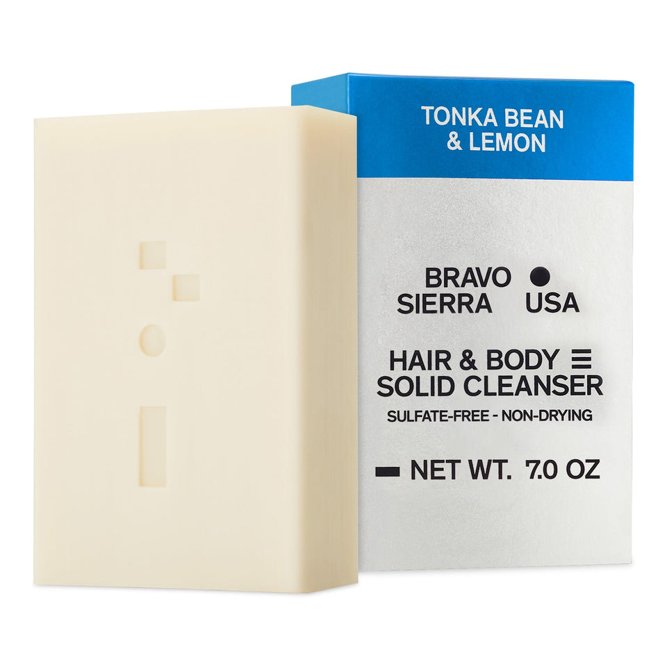 Bravo Sierra front packaging showing Tonka Bean & Lemon scent and size benefits