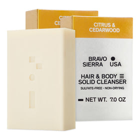 Bravo Sierra front packaging showing 2-pack and Citrus & Cedarwood scent benefit: clear multiuse labeling