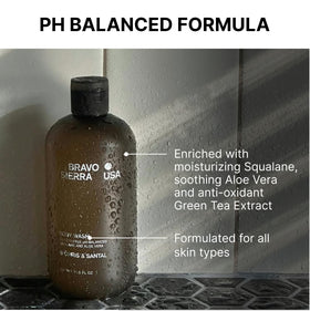 Man using Bravo Sierra in shower demonstrating effective cleanse benefit