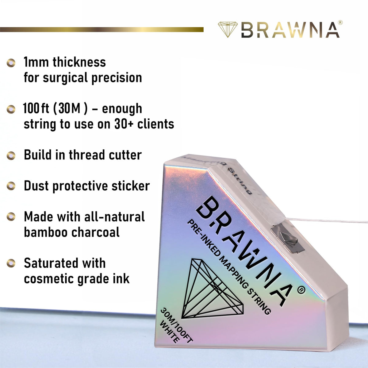 BRAWNA white thread drawn on skin showing clear guide lines for precise shaping