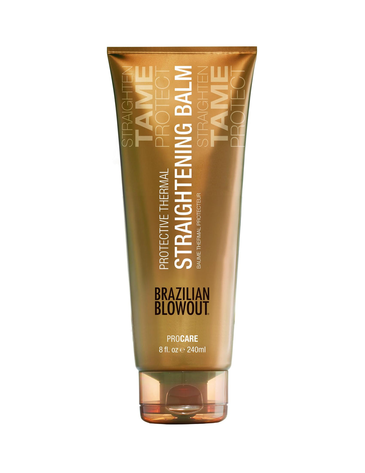 Brazilian Blowout front bottle showing label and smooth finish benefits