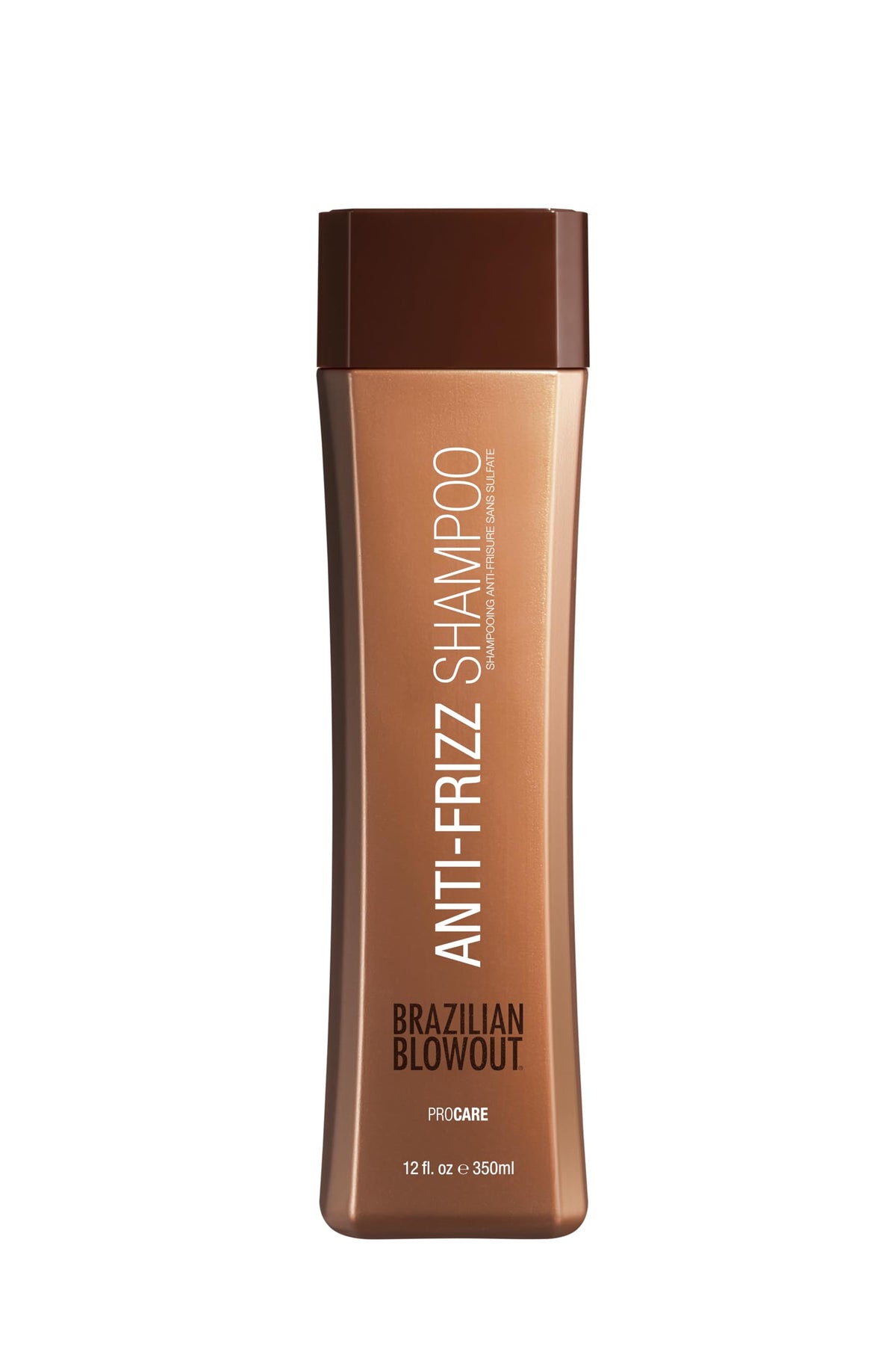 Brazilian Blowout shampoo front bottle showing label and smooth-hair benefit