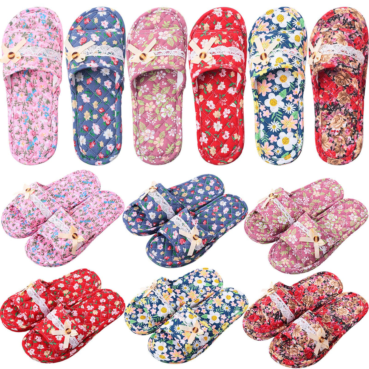 Breathffy front packaging showing six floral slipper pairs and value pack benefit
