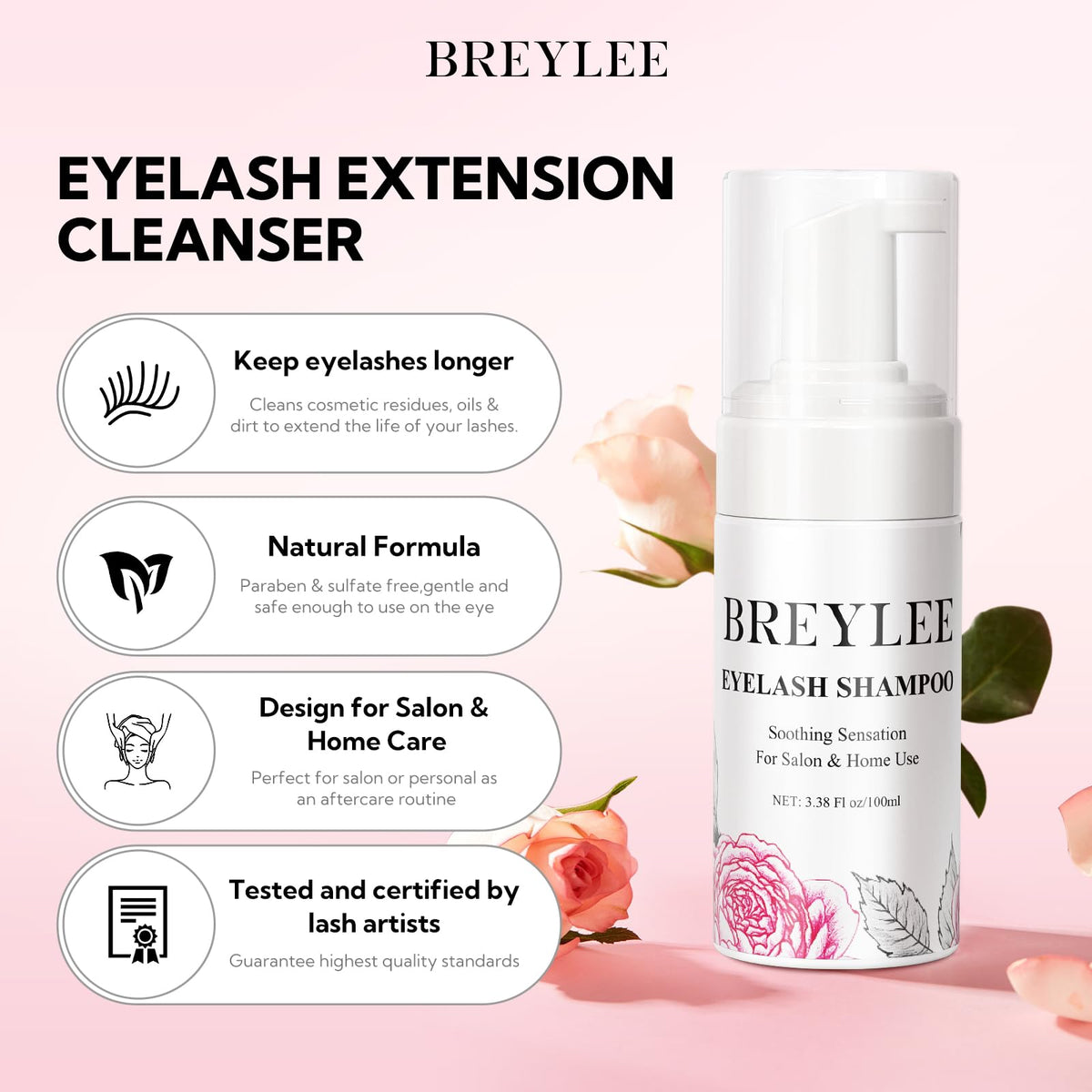 BREYLEE rose shampoo texture close-up cleansing power without irritation