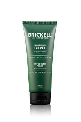 Brickell Men's Products front tube view showing label and travel-friendly size benefit
