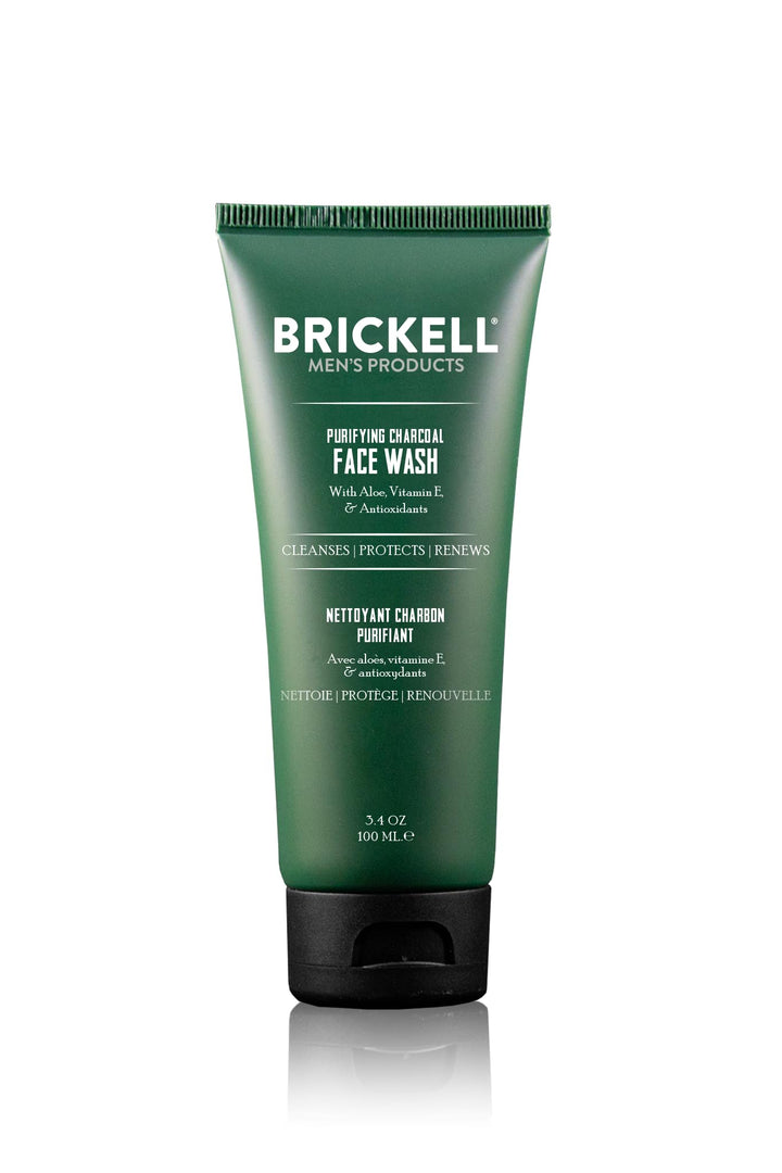 Brickell Men's Products front tube view showing label and travel-friendly size benefit