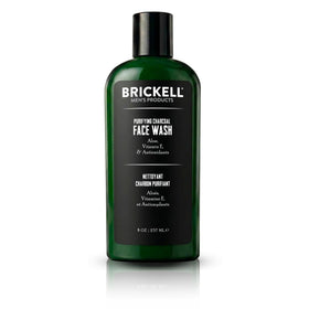 Brickell bottle front packaging showing charcoal cleanser and benefits