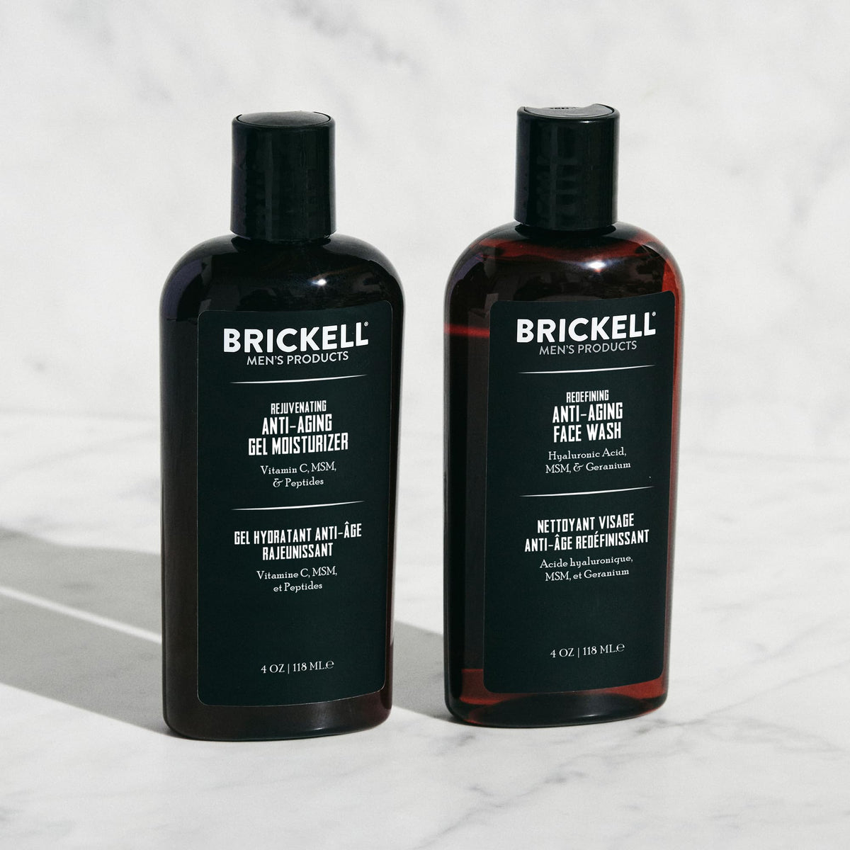 Brickell cleanser gel texture close-up highlighting deep-clean feel and gentle lather