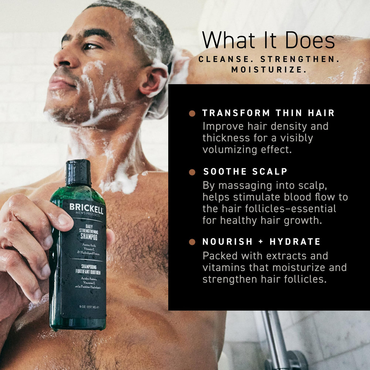 Brickell Men's Products conditioner on hair before and after for fuller look