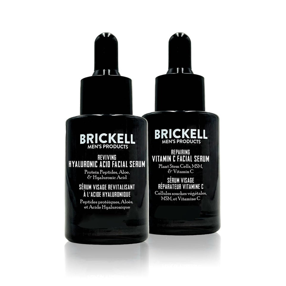 Brickell front packaging showing daily anti-aging serum benefit of tightening